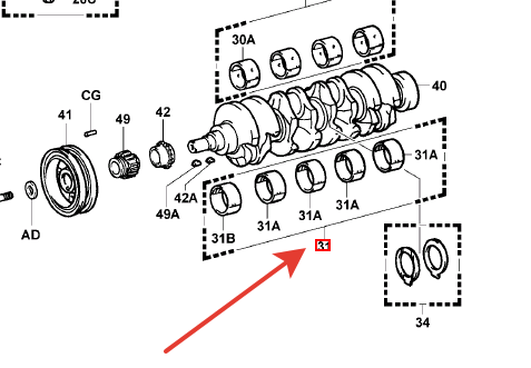 Комплект кореных вкладышей 0,25 для двигателя  4Y  117047603571