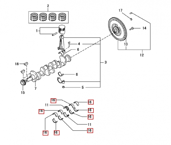 Вкладыш коренной STD (1шт - 1 половинка) для двигателей  K15,K21,K25 Вкладыш коренной STD (1шт - 1 половинка) для двигателей  K15,K21,K25