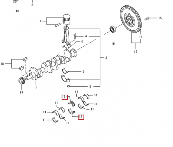 Вкладыш коренной центральный 0,02 (1шт - 1 половинка) для двигателей K15,K21,K25 Вкладыш коренной центральный 0,02 (1шт - 1 половинка) для двигателей K15,K21,K25