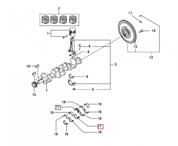 Вкладыш коренной  центральный 0,5 (1шт - 1 половинка) для двигателей  K15,K21,K25 Вкладыш коренной  центральный 0,5 (1шт - 1 половинка) для двигателей  K15,K21,K25