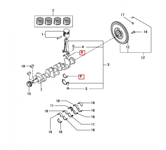Вкладыш шатунный 0,25 (1шт - 1 половинка) для двигателей K15,K21,K25